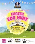 Colorful flyer for the 2026 Easter Egg Hunt at Dougherty Farmstead, Duvall, WA, on April 4, 1-3 PM, hosted by Buddy Buck Real Estate; sponsors' logos at bottom.